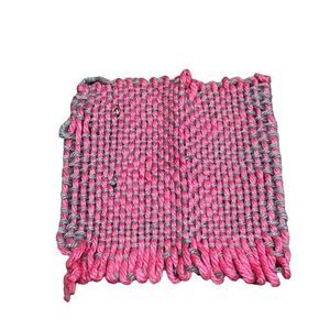 Handmade Pink Square Doilie Boho Cottagecore Grannycore Trivet Pot Holder 7"
